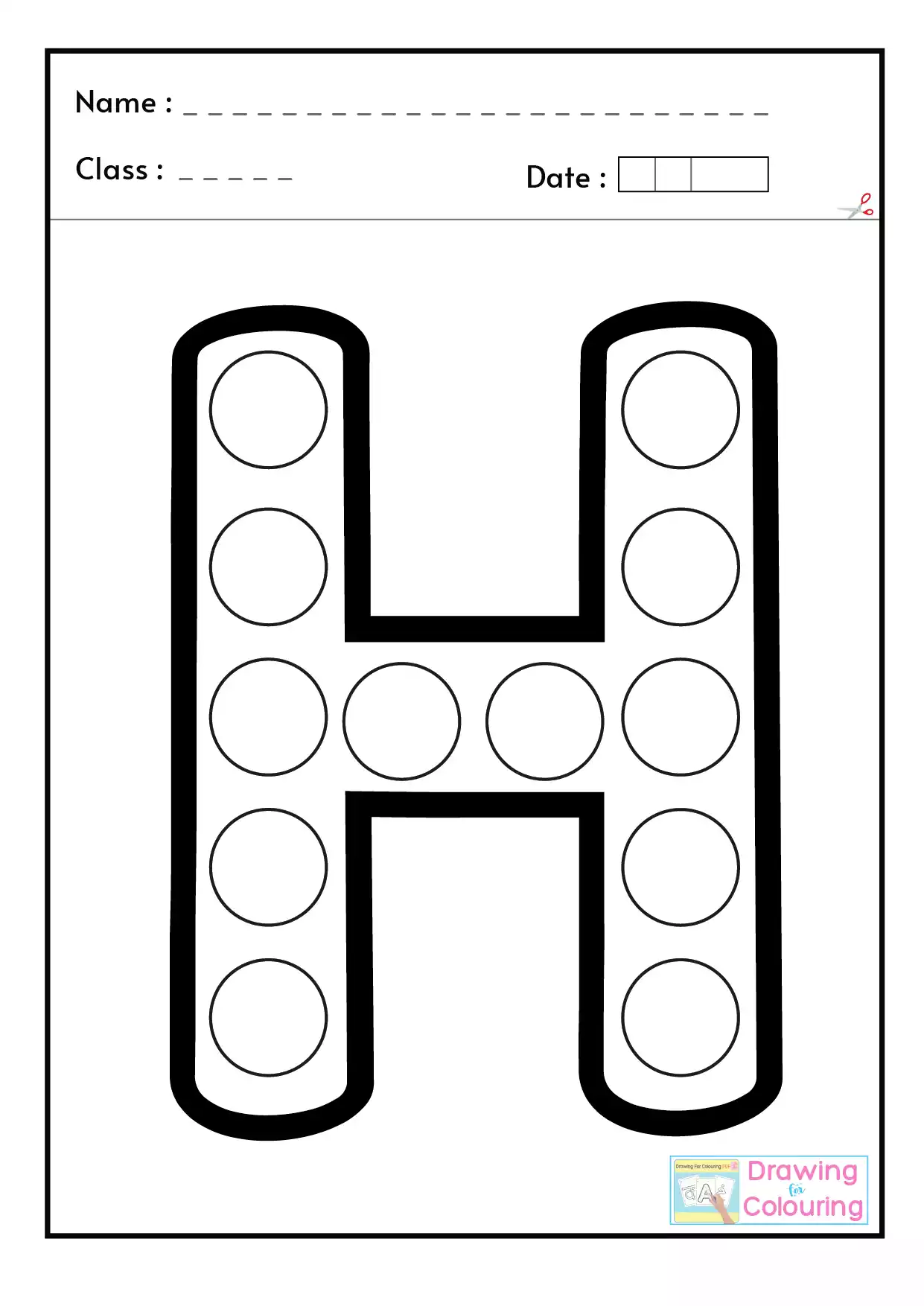 H Letter PopIt Drawing For Colouring