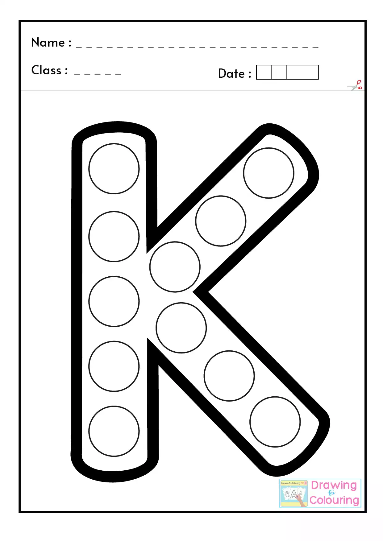 K Letter PopIt Drawing For Colouring