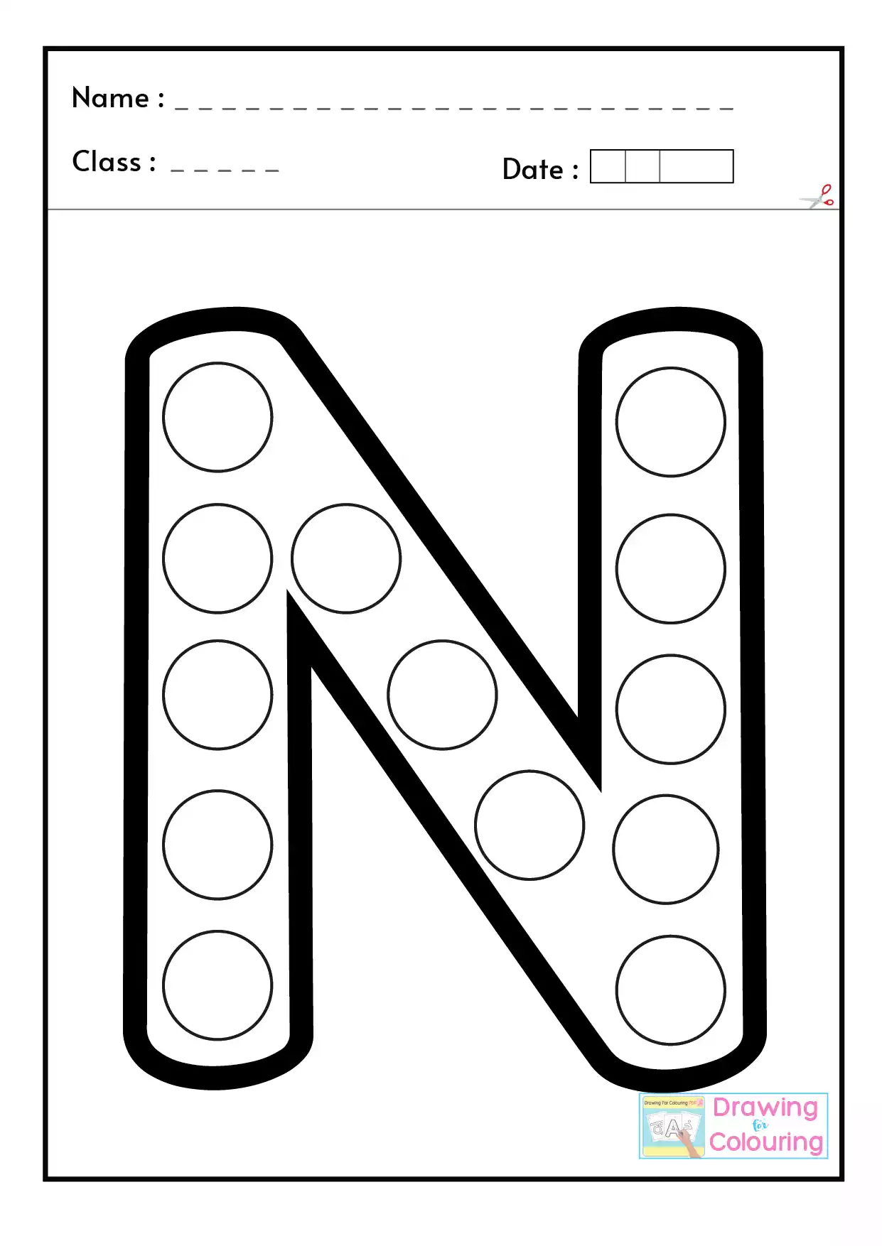 N Letter PopIt Drawing For Colouring