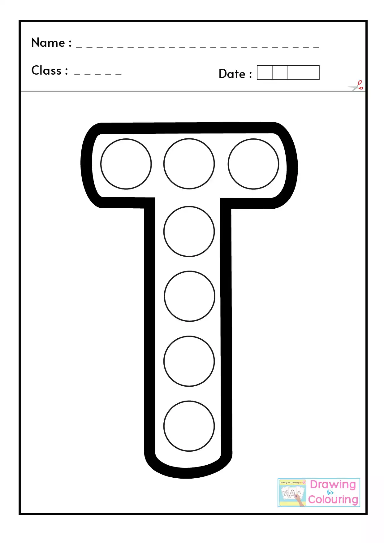 T Letter PopIt Drawing For Colouring