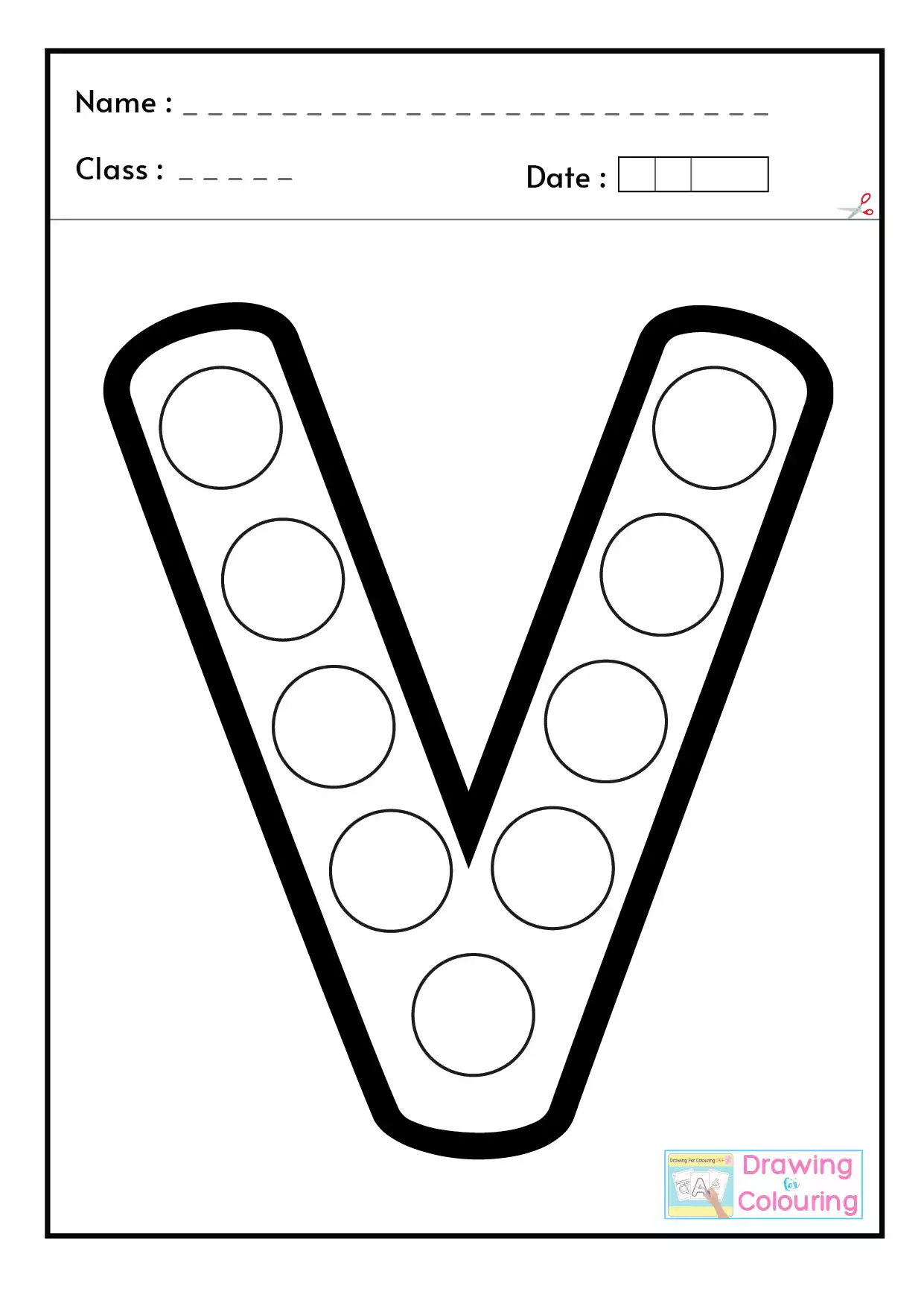 V Letter PopIt Drawing For Colouring